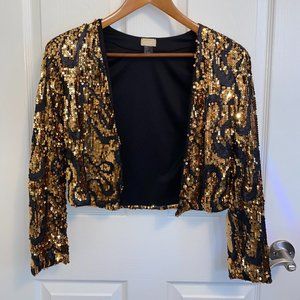 Stunning Cropped Gold and Black Sequin Jacket
